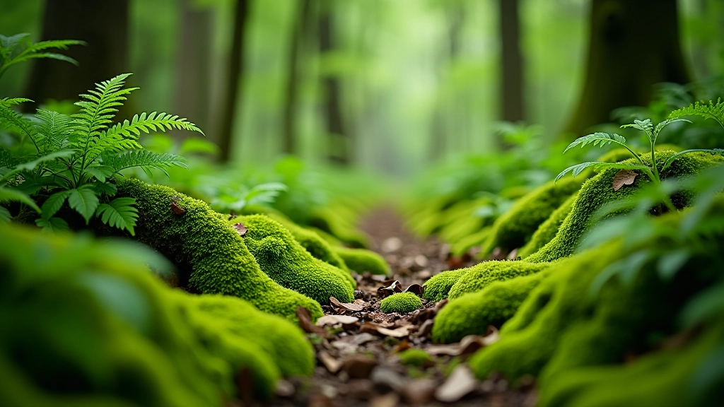 Natural woodland forest with native Irish trees, moss-covered ground, and thriving understory