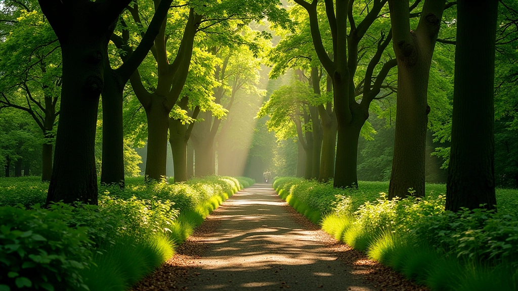 Woodland path through Kilmacurragh with mature trees and natural forest canopy