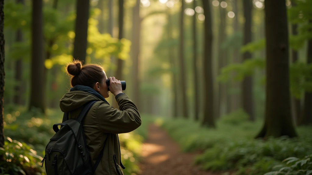 Bird watching activity in woodland