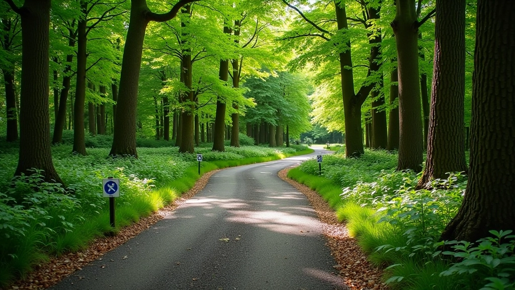 Scenic walking trail with clear signage, maintained pathways, and comfortable accessibility through woodland