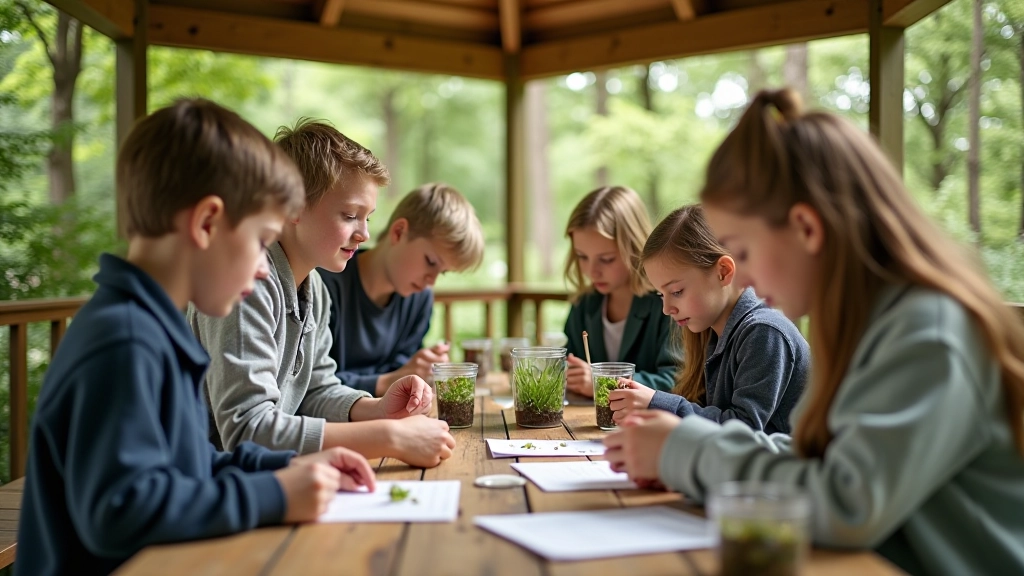 School group in botanical gardens classroom